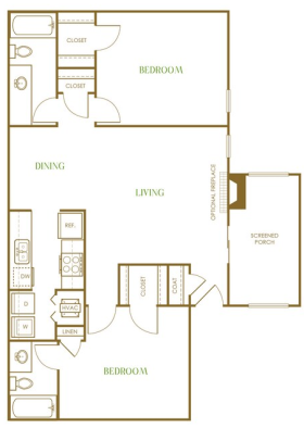 the floor plan for a two bedroom apartment at The Terra at Norcross