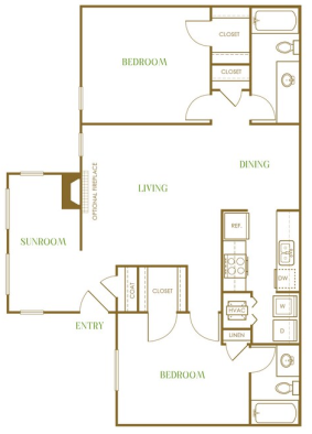 the floor plan for a two bedroom apartment at The Terra at Norcross